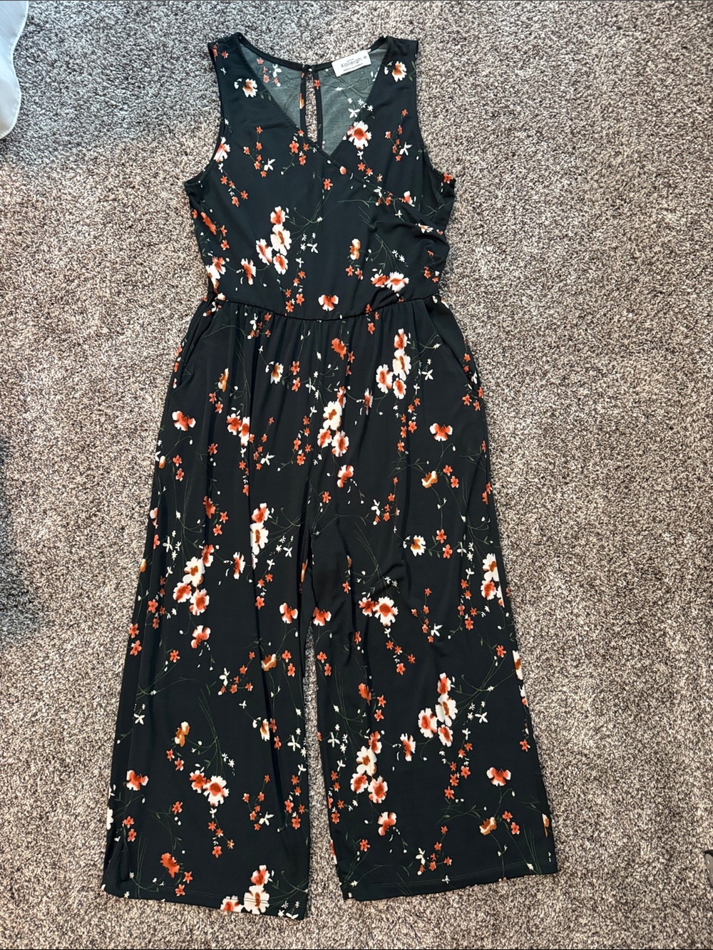 Stitch Fix Sleeveless Black Floral Jumpsuit with Wide Legs
